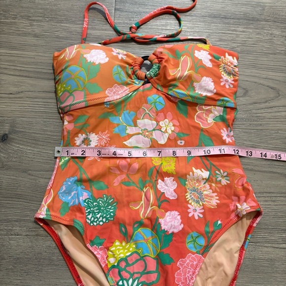 J.Crew Gavotte Floral Ring Halter One Piece Swimsuit Orange Womens Sz 6 Tropical - Picture 3 of 9
